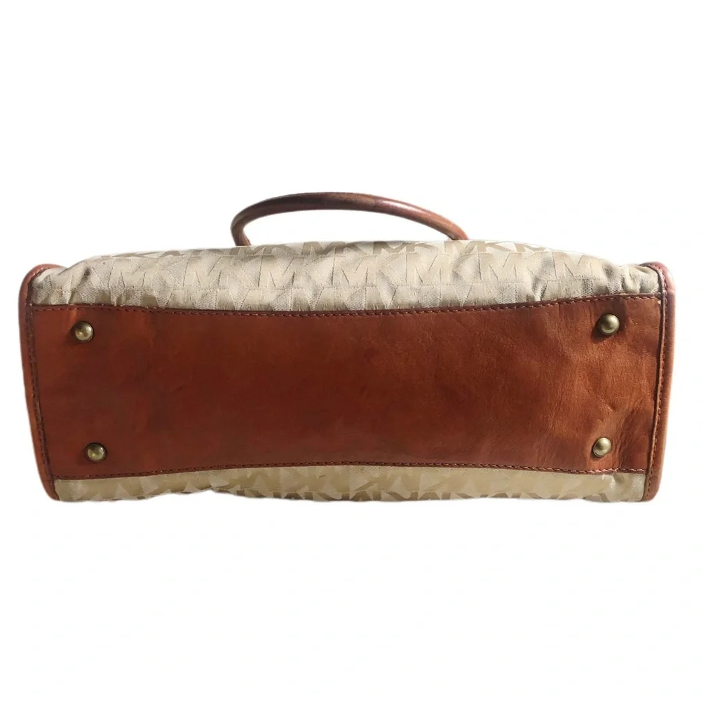 Vintage Michael Kors Large Tan Signature Print & Leather Satchel